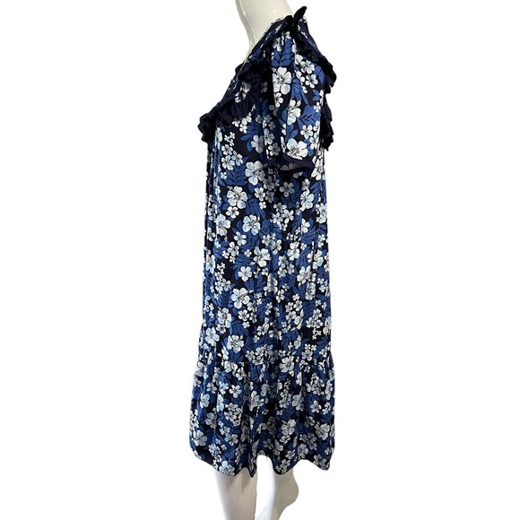 Jane M Honolulu Vintage Ruffle Collar Shift Dress Tropical Prairie Sun Size 14 - Picture 7 of 16